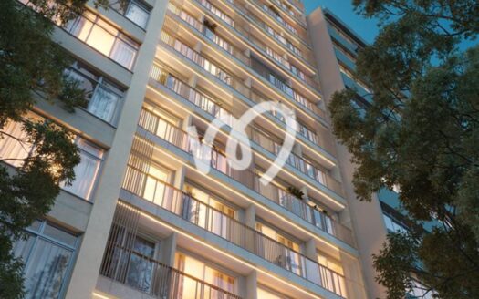 Render of the new Tonelero studio building in Copacabana at dusk